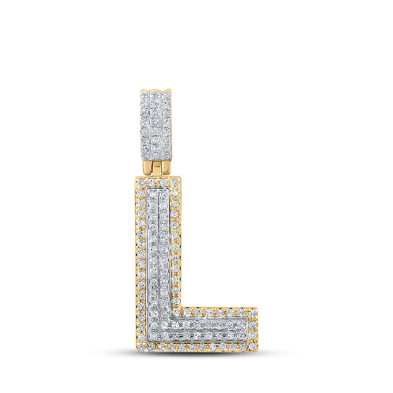 10k Two-tone Gold Mens Round Diamond L Initial Letter Pendant 1/3 Cttw
