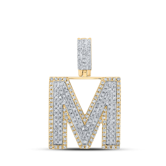 10k Two-tone Gold Mens Round Diamond M Initial Letter Pendant 5/8 Cttw
