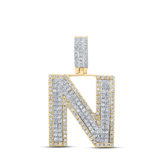 10k Two-tone Gold Mens Round Diamond N Initial Letter Pendant 5/8 Cttw