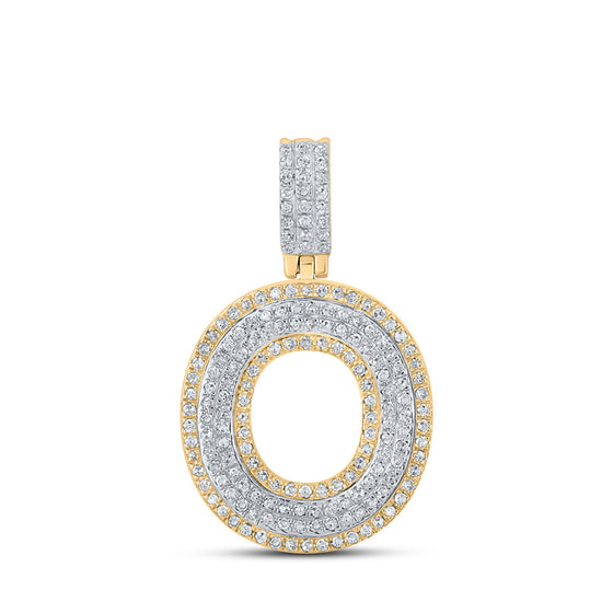 10k Two-tone Gold Mens Round Diamond O Initial Letter Pendant 1/2 Cttw