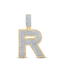  10k Two-tone Gold Mens Round Diamond R Initial Letter Pendant 5/8 Cttw