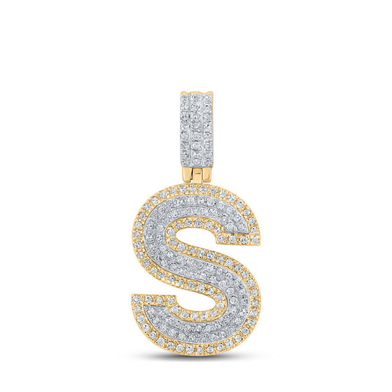 10k Two-tone Gold Mens Round Diamond S Initial Letter Pendant 1/2 Cttw