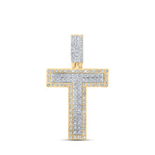 10k Two-tone Gold Mens Round Diamond T Initial Letter Pendant 3/8 Cttw