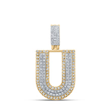  10k Two-tone Gold Mens Round Diamond U Initial Letter Pendant 1/2 Cttw