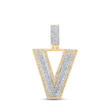  10k Two-tone Gold Mens Round Diamond V Initial Letter Pendant 1/2 Cttw