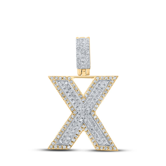 10k Two-tone Gold Mens Round Diamond X Initial Letter Pendant 1/2 Cttw