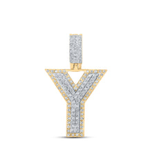  10k Two-tone Gold Mens Round Diamond Y Initial Letter Pendant 3/8 Cttw