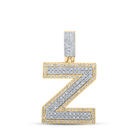 10k Two-tone Gold Mens Round Diamond Z Initial Letter Pendant 1/2 Cttw