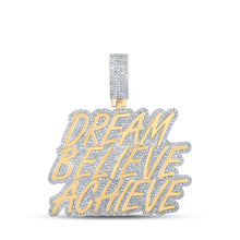  10k Yellow Gold Mens Round Diamond Dream Believe Achieve Phrase Charm Pendant 1-3/4 Cttw