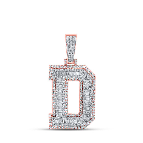 10k Two-tone Gold Mens Baguette Diamond D Initial Letter Charm Pendant 2-1/3 Cttw