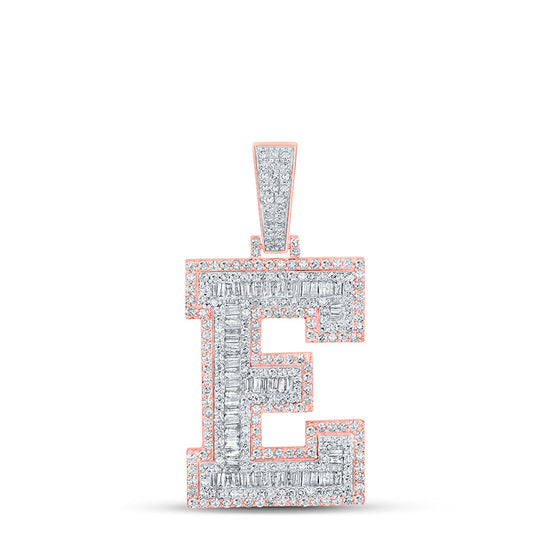 10k Two-tone Gold Mens Baguette Diamond E Initial Letter Charm Pendant 2 Cttw