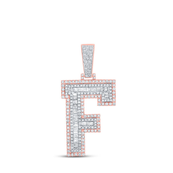 10k Two-tone Gold Mens Baguette Diamond F Initial Letter Charm Pendant 1-1/2 Cttw