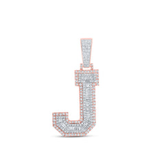  10k Two-tone Gold Mens Baguette Diamond J Initial Letter Charm Pendant 1-3/8 Cttw