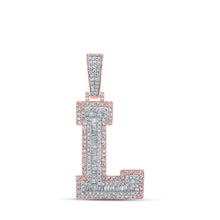  10k Two-tone Gold Mens Baguette Diamond L Initial Letter Charm Pendant 1-1/2 Cttw