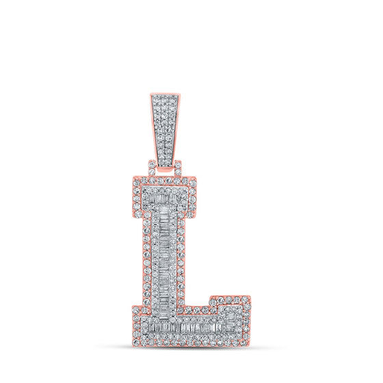 10k Two-tone Gold Mens Baguette Diamond L Initial Letter Charm Pendant 1-1/2 Cttw