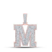  10k Two-tone Gold Mens Baguette Diamond M Initial Letter Charm Pendant 2-7/8 Cttw