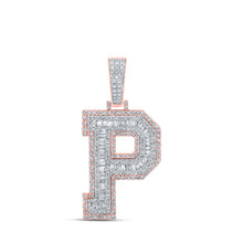 10k Two-tone Gold Mens Baguette Diamond P Initial Letter Charm Pendant 1-7/8 Cttw