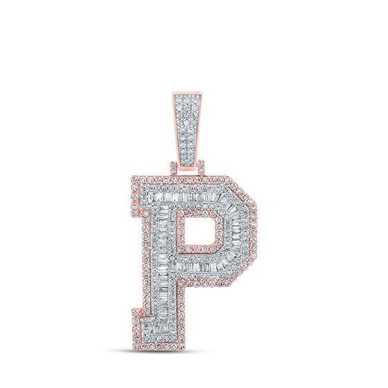 10k Two-tone Gold Mens Baguette Diamond P Initial Letter Charm Pendant 1-7/8 Cttw