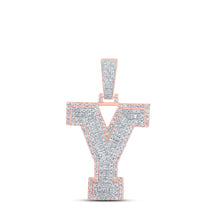  10k Two-tone Gold Mens Round Diamond Y Initial Letter Charm Pendant 1-5/8 Cttw