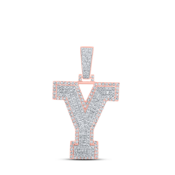 10k Two-tone Gold Mens Round Diamond Y Initial Letter Charm Pendant 1-5/8 Cttw