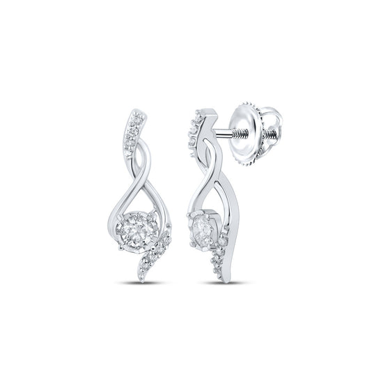 10k White Gold Womens Round Diamond Cluster Earrings 1/6 Cttw