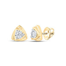  10k Yellow Gold Womens Round Diamond Triangle Cluster Earrings 1/6 Cttw