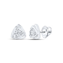  10k White Gold Womens Round Diamond Triangle Cluster Earrings 1/6 Cttw