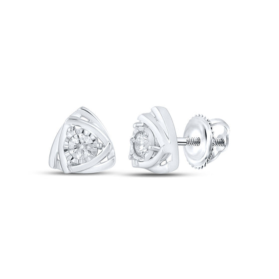 10k White Gold Womens Round Diamond Triangle Cluster Earrings 1/6 Cttw