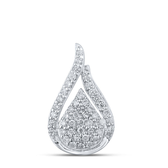 10k White Gold Womens Round Diamond Teardrop Pendant 1/5 Cttw