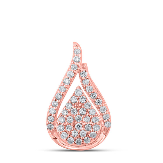 10k Rose Gold Womens Round Diamond Teardrop Pendant 1/5 Cttw