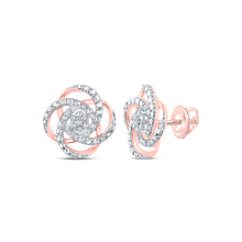  10k Rose Gold Womens Round Diamond Cluster Earrings 1/6 Cttw