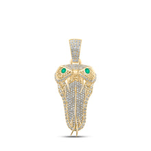  10k Yellow Gold Mens Round Emerald Diamond Snake Charm Pendant 2-7/8 Cttw