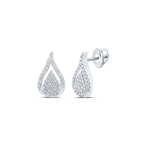 10k White Gold Womens Round Diamond Teardrop Earrings 1/3 Cttw
