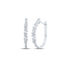  10k White Gold Womens Baguette Diamond Hoop Earrings 3/8 Cttw