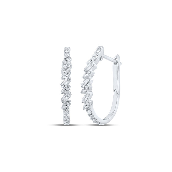 10k White Gold Womens Baguette Diamond Hoop Earrings 3/8 Cttw