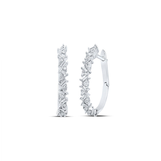 10k White Gold Womens Baguette Diamond Hoop Earrings 3/8 Cttw