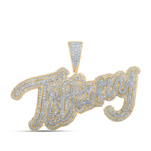  10k Two-tone Gold Womens Round Diamond Tiffany Name Pendant 2-5/8 Cttw
