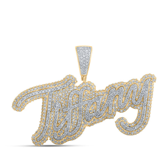 10k Two-tone Gold Womens Round Diamond Tiffany Name Pendant 2-5/8 Cttw
