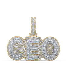  10k Two-tone Gold Mens Baguette Diamond CEO Phrase Charm Pendant 2-1/3 Cttw