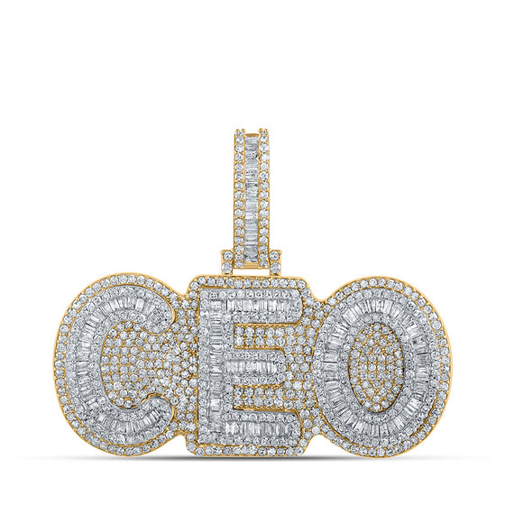 10k Two-tone Gold Mens Baguette Diamond CEO Phrase Charm Pendant 2-1/3 Cttw