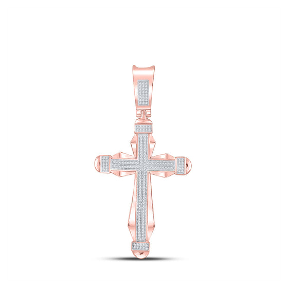 10k Rose Gold Mens Round Diamond Cross Charm Pendant 1/2 Cttw