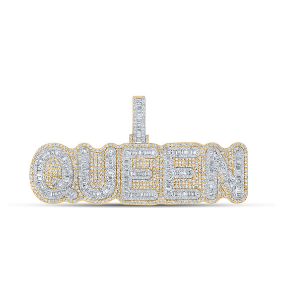 10k Yellow Gold Womens Baguette Diamond Queen Phrase Pendant 7-3/8 Cttw