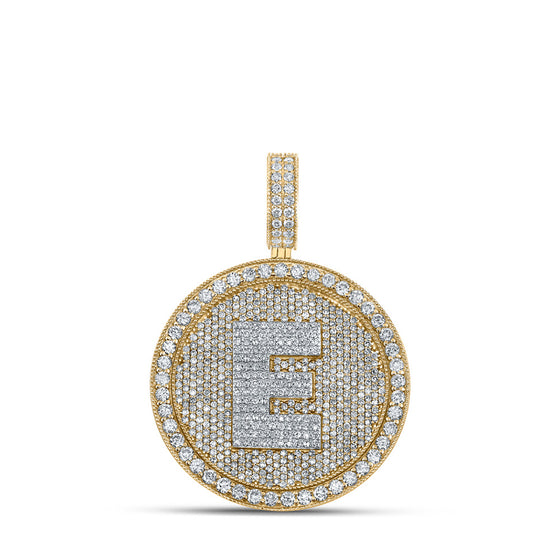 10k Two-tone Gold Mens Round Diamond Letter E Circle Charm Pendant 4 Cttw