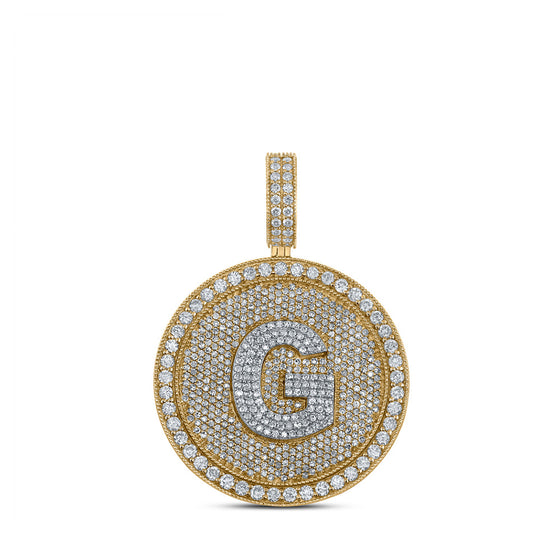 10k Two-tone Gold Mens Round Diamond Letter G Circle Charm Pendant 3-3/4 Cttw