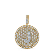  10k Two-tone Gold Mens Round Diamond Letter J Circle Charm Pendant 3-7/8 Cttw