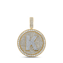  10k Two-tone Gold Mens Round Diamond Letter K Circle Charm Pendant 3-3/4 Cttw
