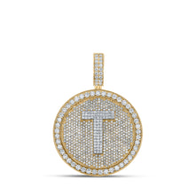  10k Two-tone Gold Mens Round Diamond T Letter Circle Charm Pendant 3-7/8 Cttw