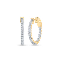  14k Yellow Gold Womens Round Diamond In Out Hoop Earrings 1 Cttw