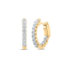 14k Yellow Gold Womens Round Diamond Inside Out Hoop Earrings 1 Cttw
