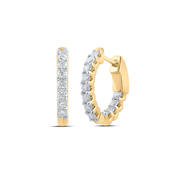 14k Yellow Gold Womens Round Diamond Inside Out Hoop Earrings 1 Cttw